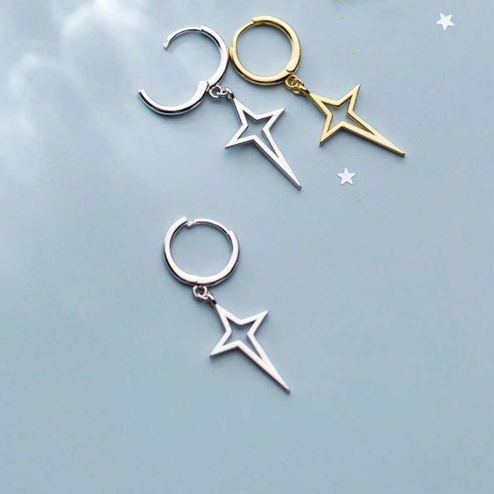 *NEW 925 Sterling Silver Star Huggie Hoop Earrings - Picture 2 of 6